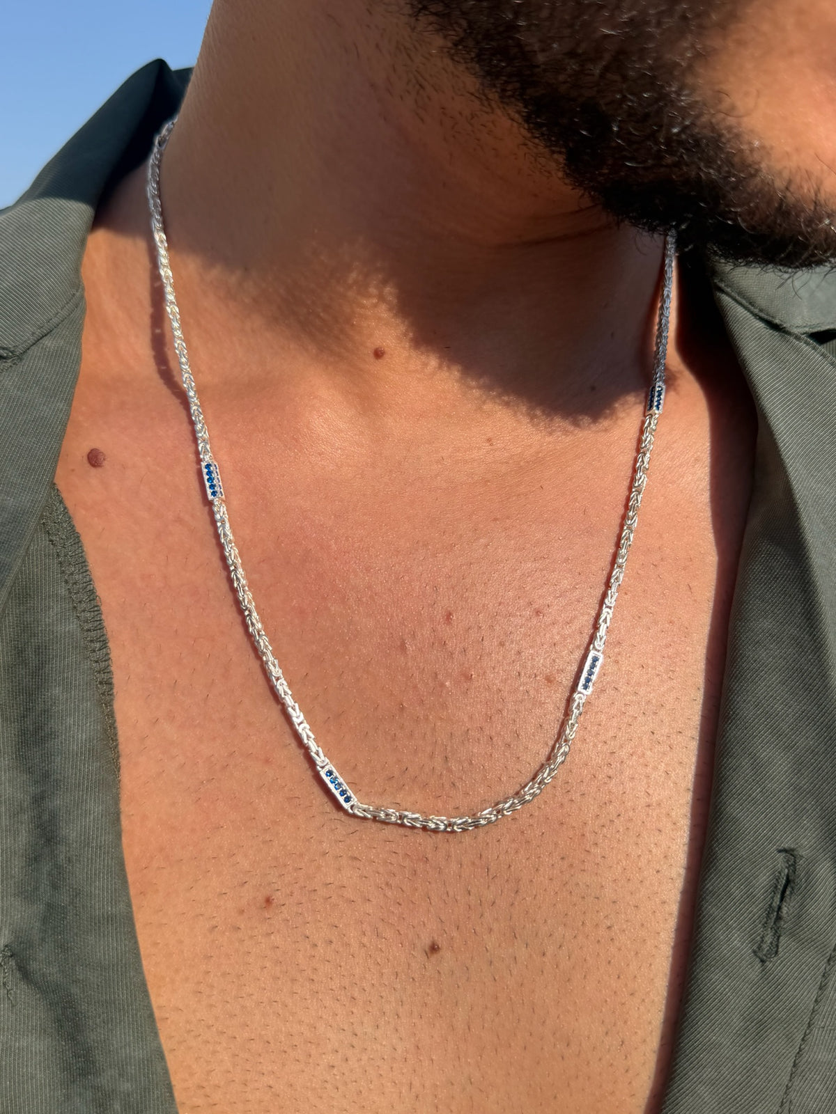 Blue Zirconia King Necklaces for Men's Sterling Silver 925s-2.5mm-