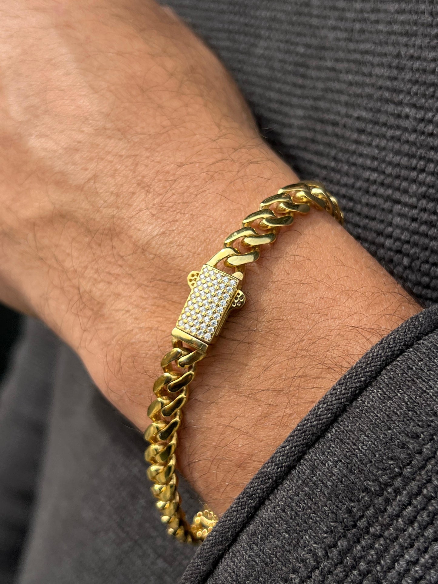 Fine Gold Plated -Multi Onyx Bracelet Sterling Silver 925s-(20cm-8mm)