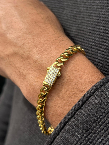 Fine Gold Plated -Multi Onyx Bracelet Sterling Silver 925s-(20cm-8mm)