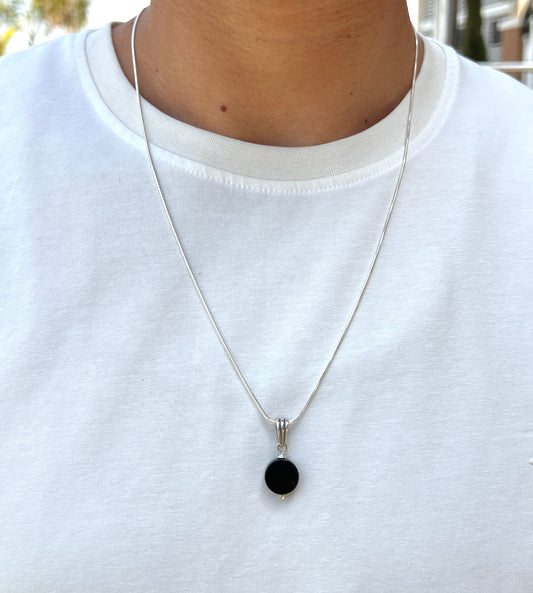 Onyx Rattail Necklace for Men's Sterling Silver 925s