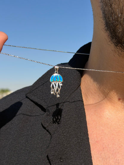 Jellyfish Blue Opal Necklace in Sterling Silver 925s