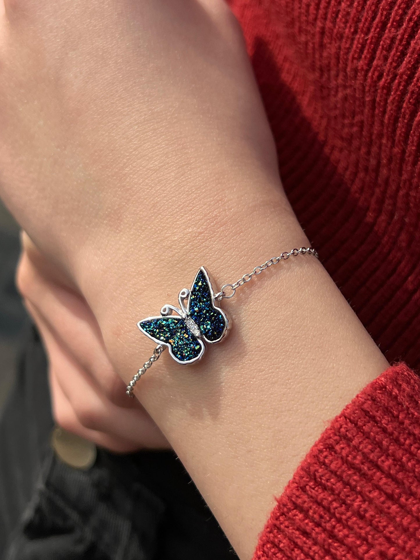Blue Butterfly Bracelet -in Sterling Silver -925