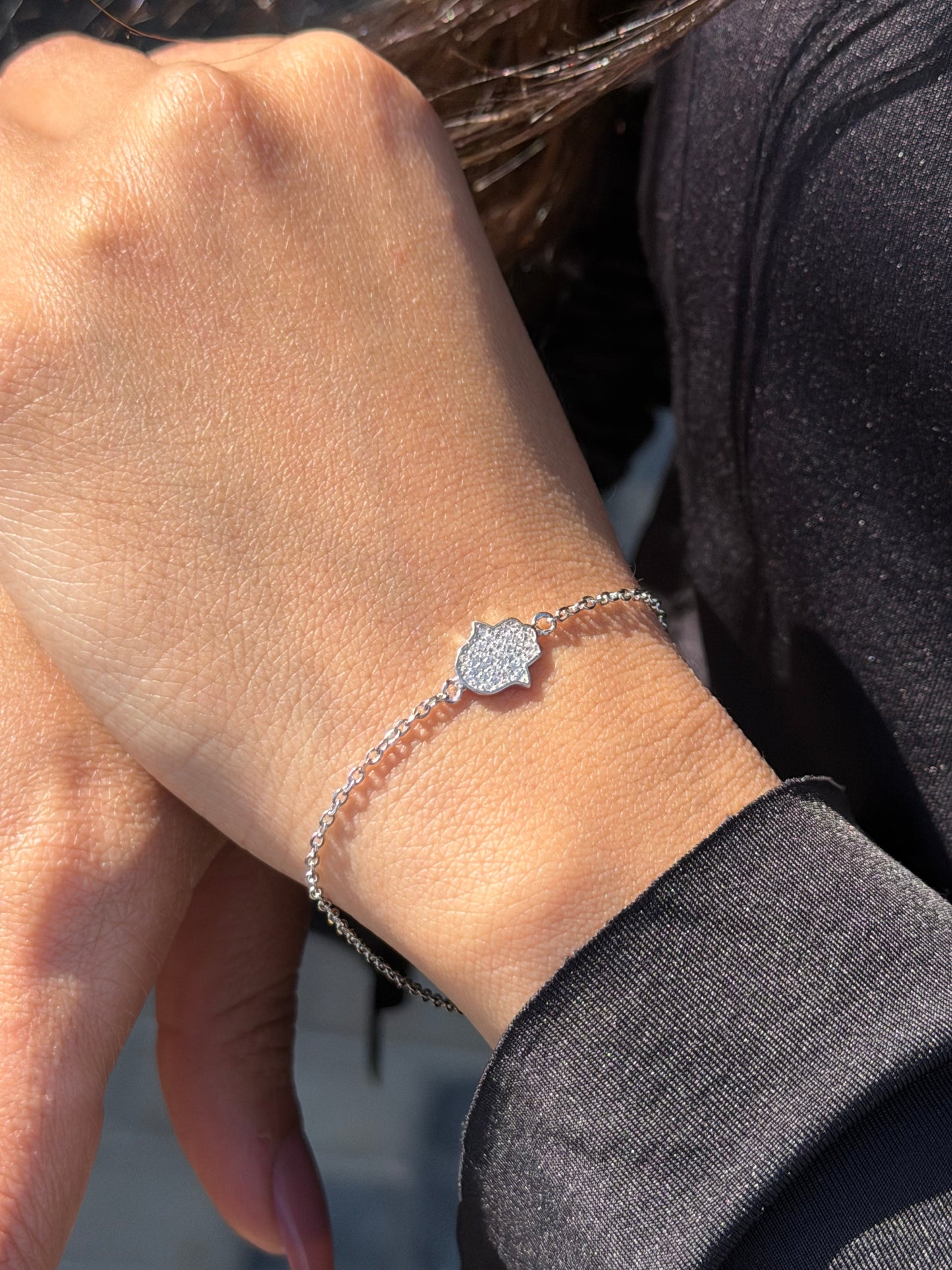 Zirconia Hamsa Bracelet -in Sterling Silver -925