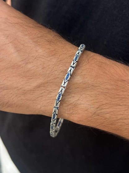 Blue Zirconia King Bracelet for Men's Sterling Silver 925s-(23cm-4mm)