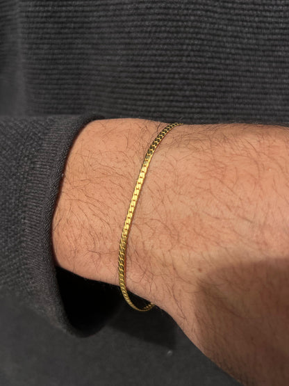 Fine Gold Plated Blocked Slim Grommet-S925 Sterling Silver Bracelet -20CM-
