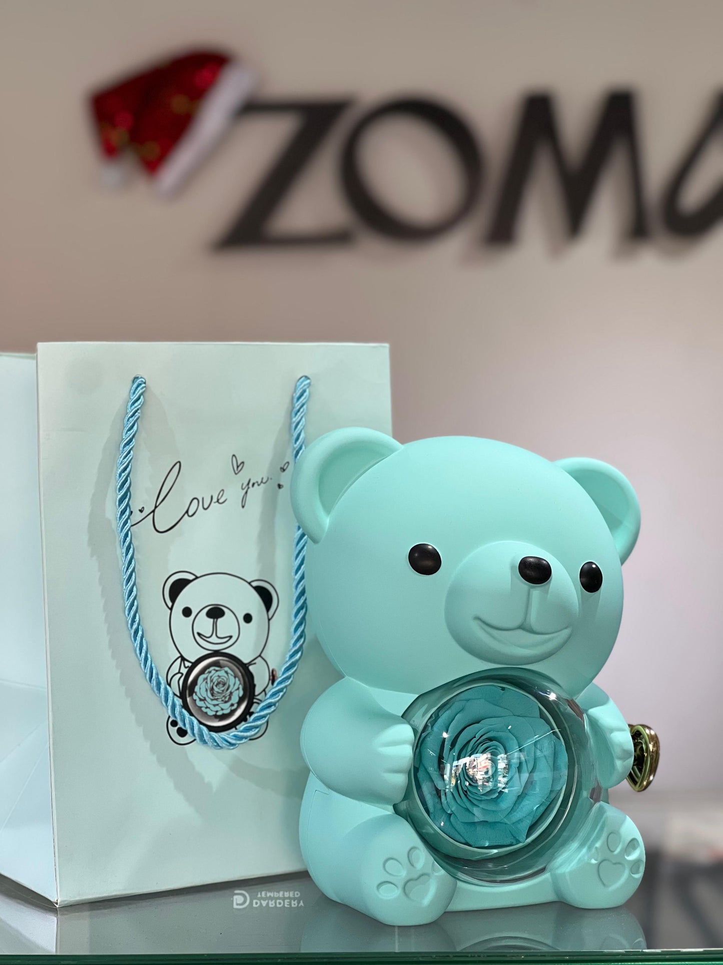 Blue Cute Teddy Bear Valentine’s Box -Natural Rose🧸