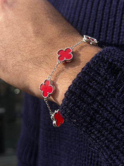 Men’s 5 Red V. Clover Bracelet in Italian Silver S925