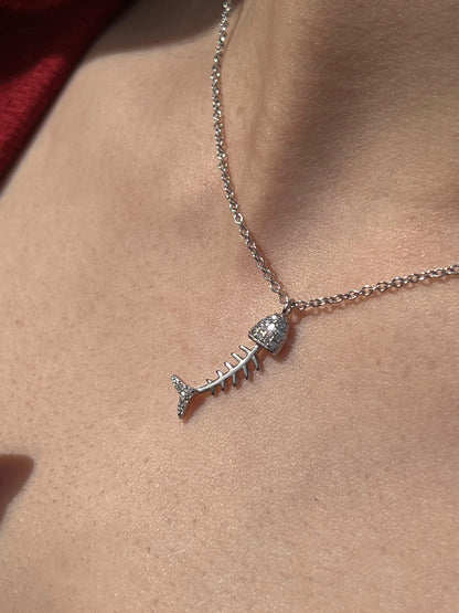 Fishbone Necklace-in Sterling Silver -925