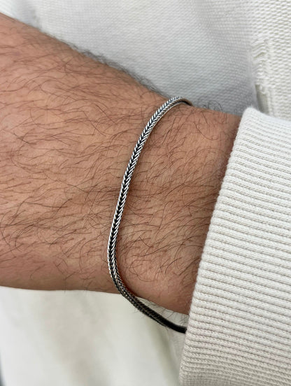 Oxidized Costie Bracelet for Men's Sterling Silver 925s 20.5CM-2mm