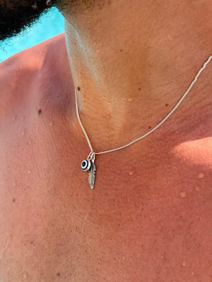 Evil Eye Feather Necklace in Sterling Silver 925s