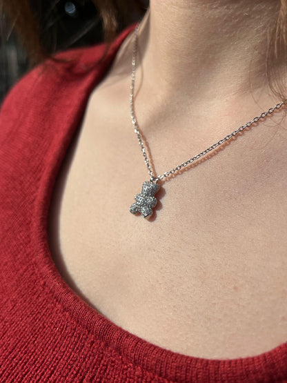 Sparkle Teddy Necklace in Sterling Silver 925s