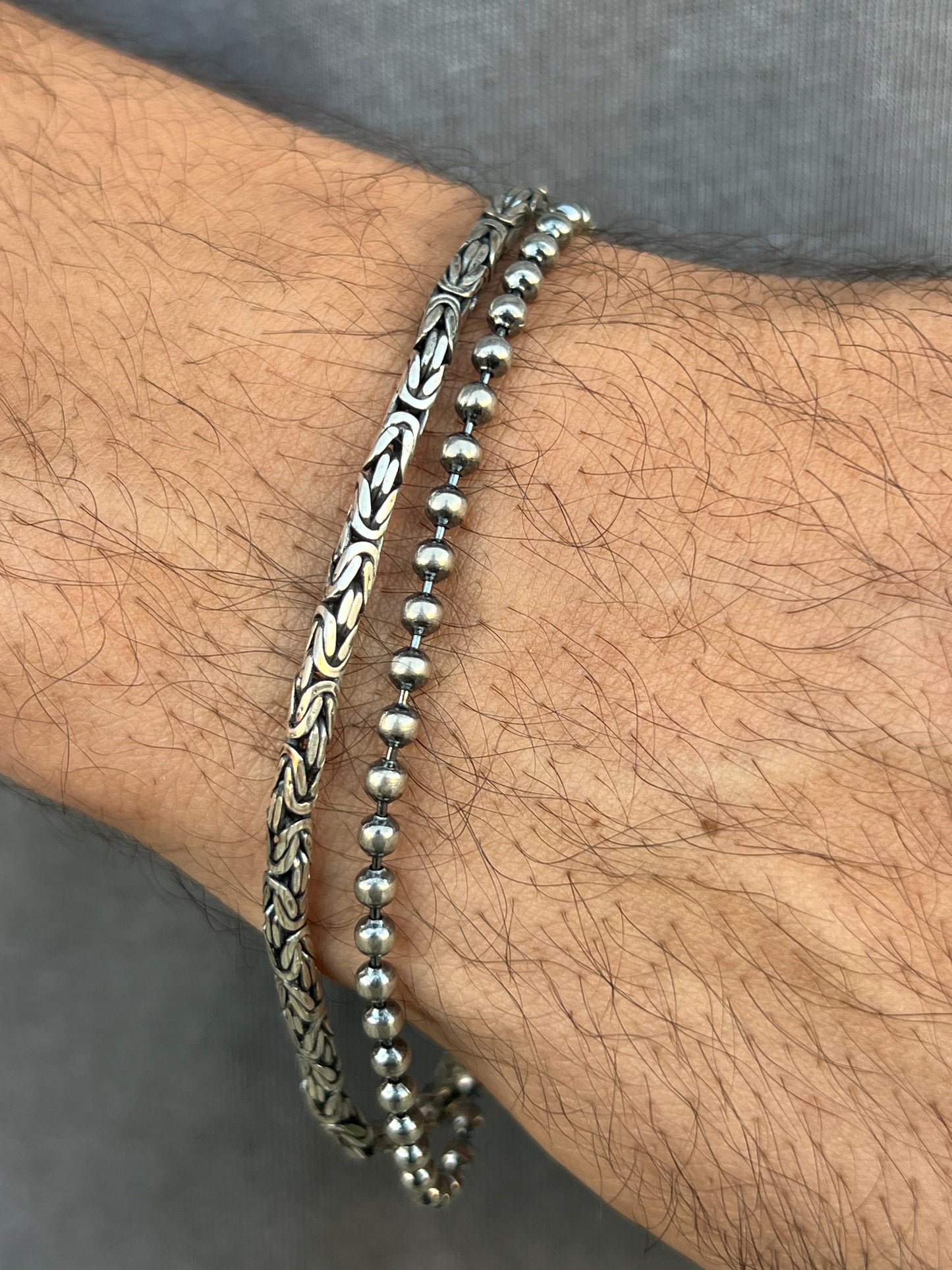 Double Bracelet (beads+Rounded King)for Men's Sterling Silver 925s