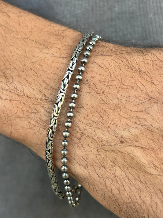 Double Bracelet (beads+Rounded King)for Men's Sterling Silver 925s