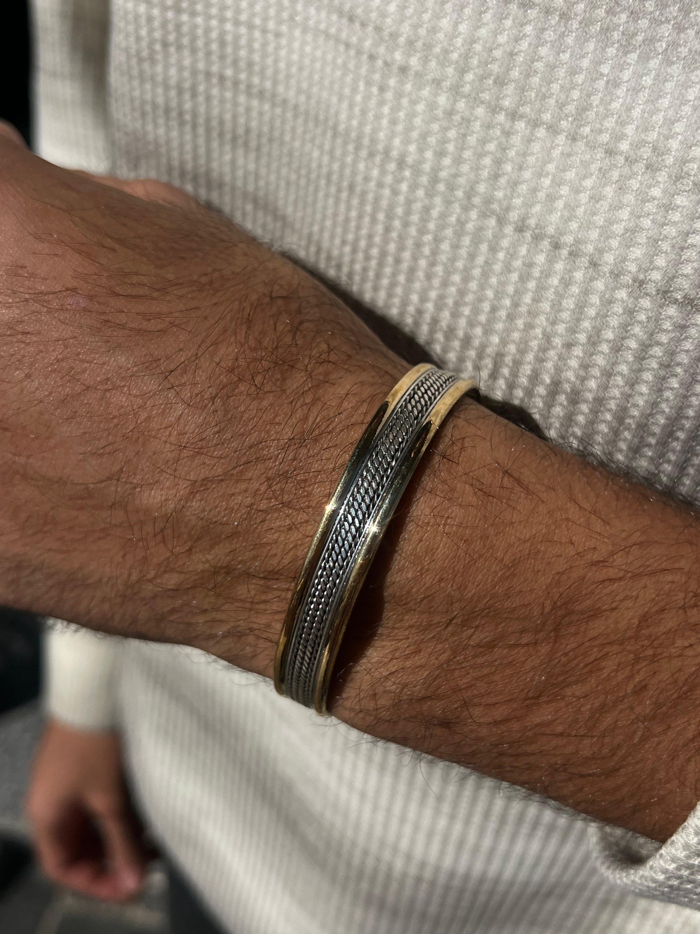 11mm Twisted Sleek Bangle -Gold accent -in Sterling Silver 925s