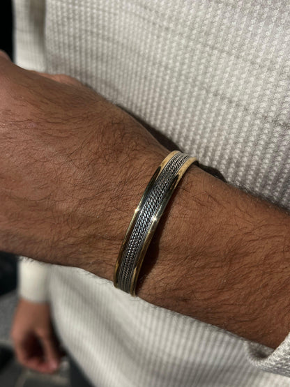 11mm Twisted Sleek Bangle -Gold accent -in Sterling Silver 925s
