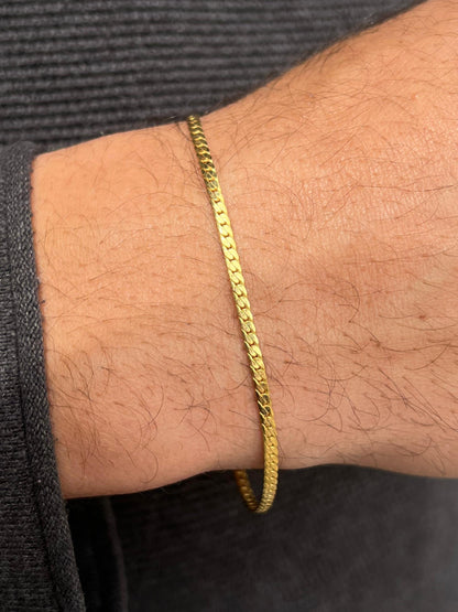 Fine Gold Plated Blocked Slim Grommet-S925 Sterling Silver Bracelet -20CM-
