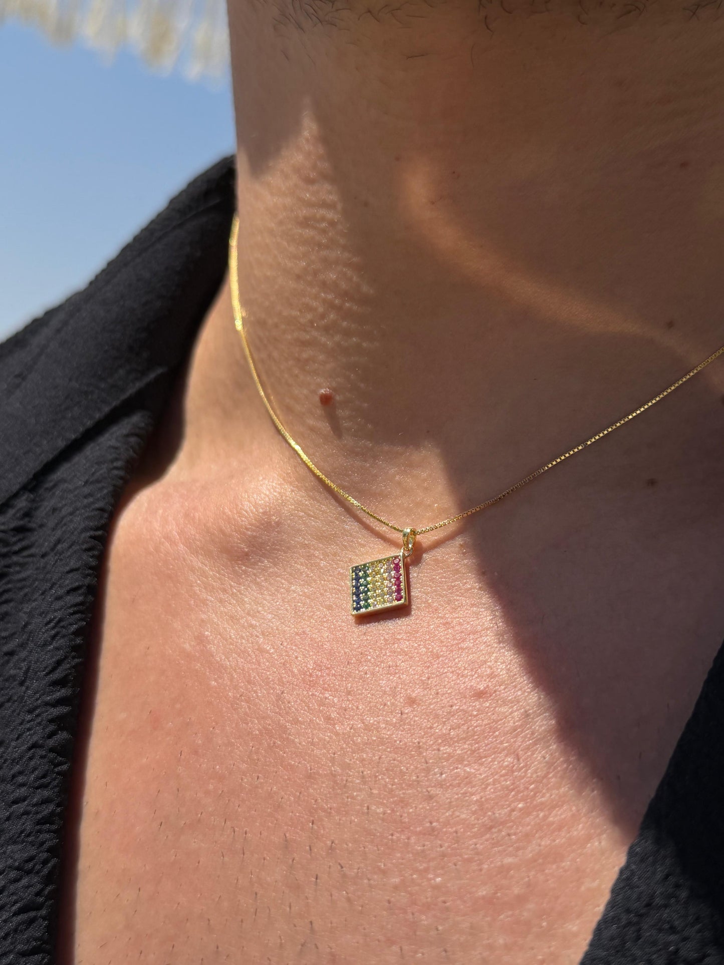Color Bar Necklace in Sterling Silver 925s-Fine Gold Plated
