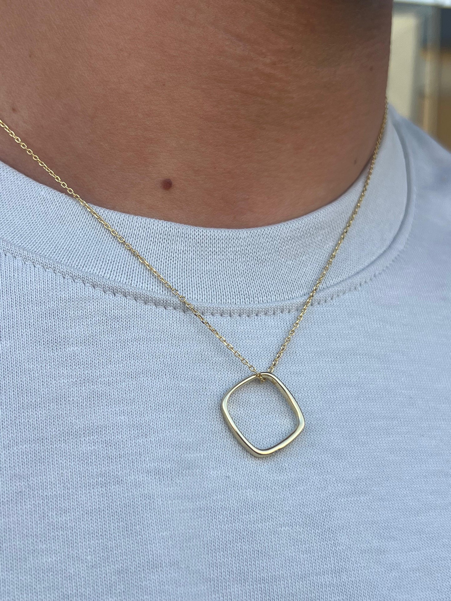 Gold Plated Hollow Square Necklace for Men's Sterling Silver 925s