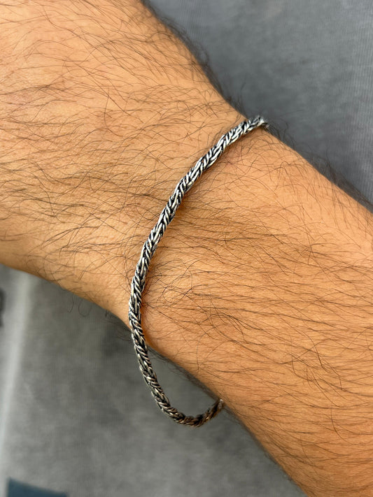 Twisted Wire Bracelet for Men's Sterling Silver 925s (21cm-3mm)