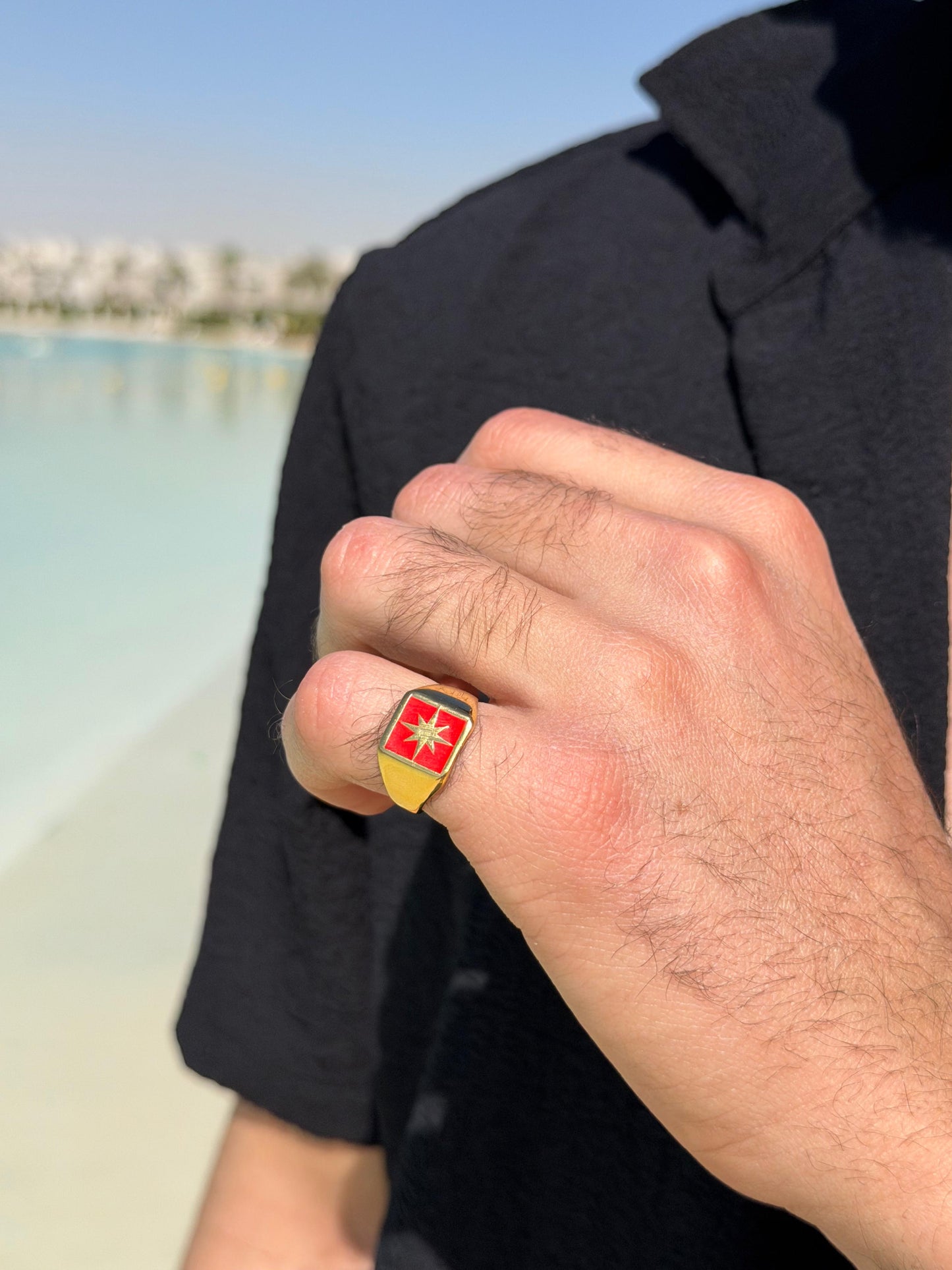 RED Northbound Ring in Sterling Silver 925s-Fine Gold Plated