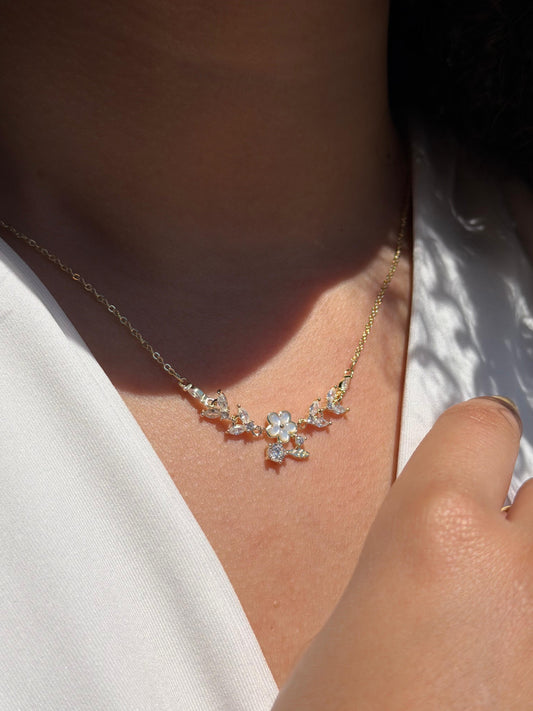 Gold Plated Floral Symphony  Necklace in Sterling Silver 925s