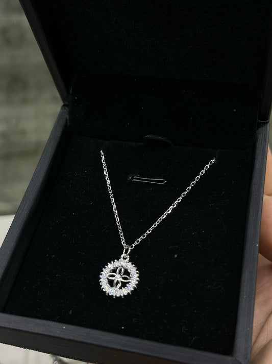 Crystal Halo  Necklace -sterling Silver-925s