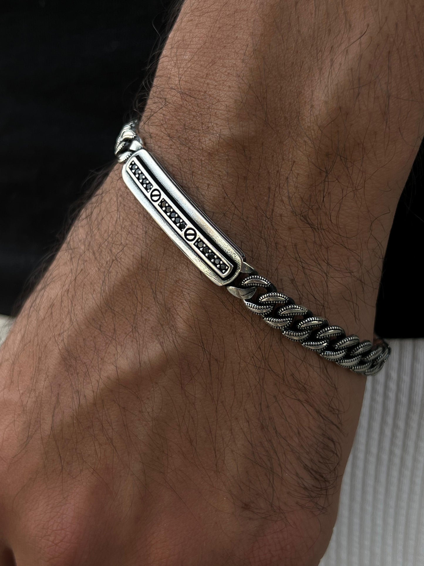 Dark Code Turkish Bracelet for Men's Sterling Silver 925s-22cm
