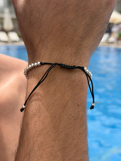 Silver Beads Adjustable Macramé Bracelet