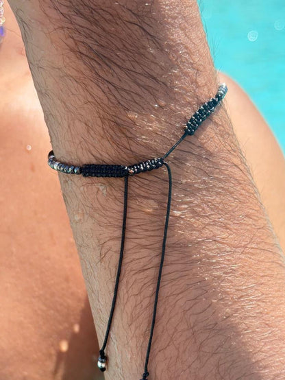 Hematite beads Adjustable Macramé Bracelet