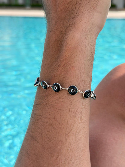 Black Evil Eye Bracelet Sterling Silver 925s