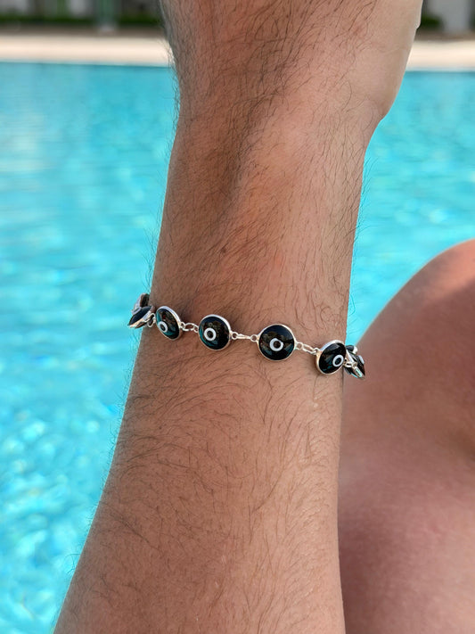 Black Evil Eye Bracelet Sterling Silver 925s