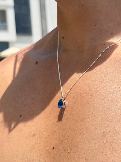 Blue pear Cut Necklace in Sterling Silver 925s