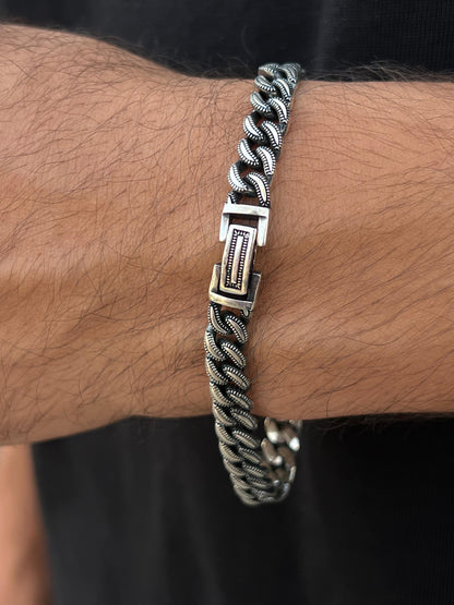 Dark Code Turkish Bracelet for Men's Sterling Silver 925s-22cm