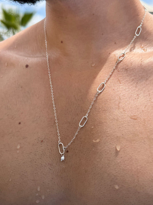 Waves Paperclip Necklace in Sterling Silver 925s