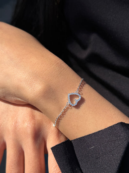 (1) Zirconia Heart Bracelet -in Sterling Silver -925