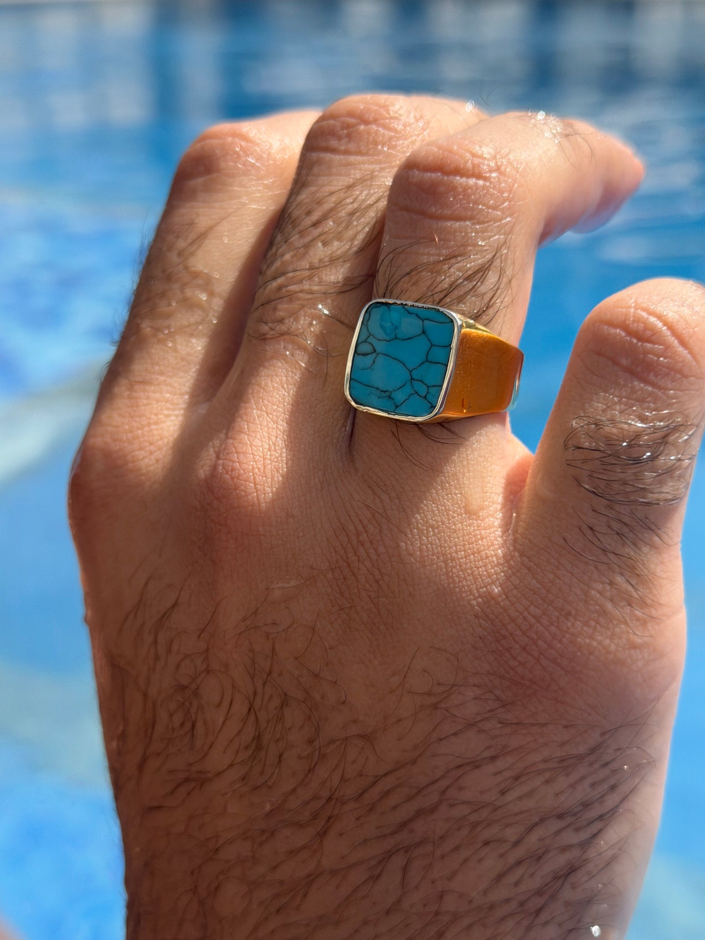 Turquoise Signet Ring in Sterling Silver 925s -Gold Plated