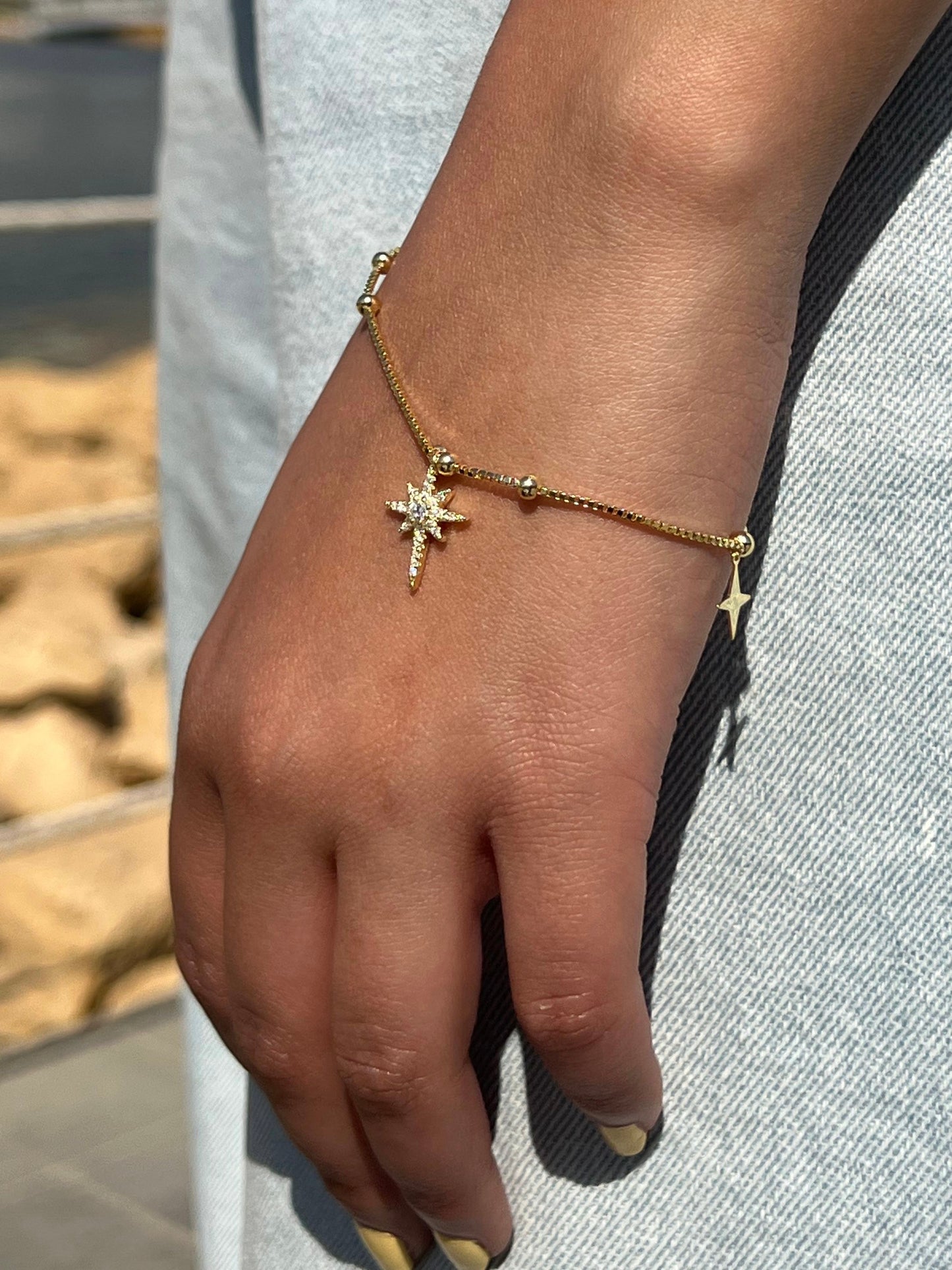 Dangling Northstar Gold plated Bracelet -in Sterling Silver -925
