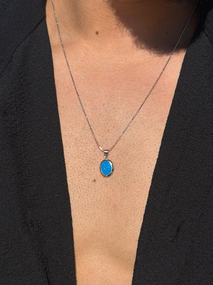 Oval Blue Opal Necklace in Sterling Silver 925s
