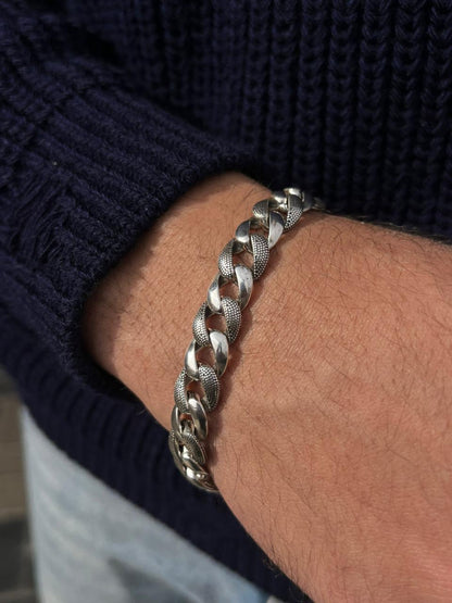 Engraved Thick Grommet Bracelet for Men's Sterling Silver 925s-21.5cm