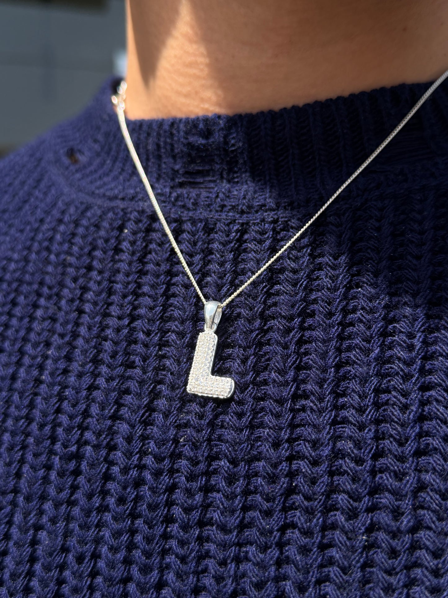 Icey Letters Necklace in Italian sterling silver-s925