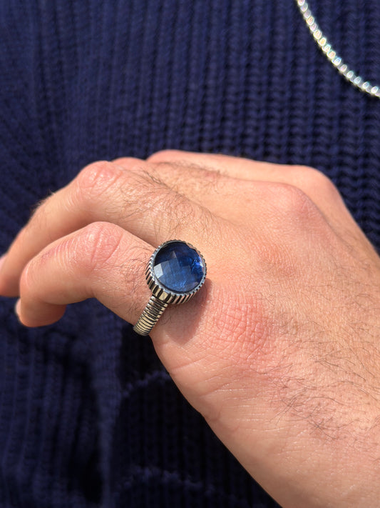 Faceted blue Ring -for Men's Sterling Silver 925s