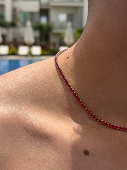 4mm Red Tennis Necklace in Italian sterling silver-s925(45cm)