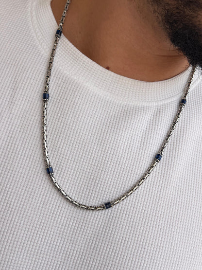 Blue accent king Necklace For Men Sterling Silver925- 60cm-3.5mm