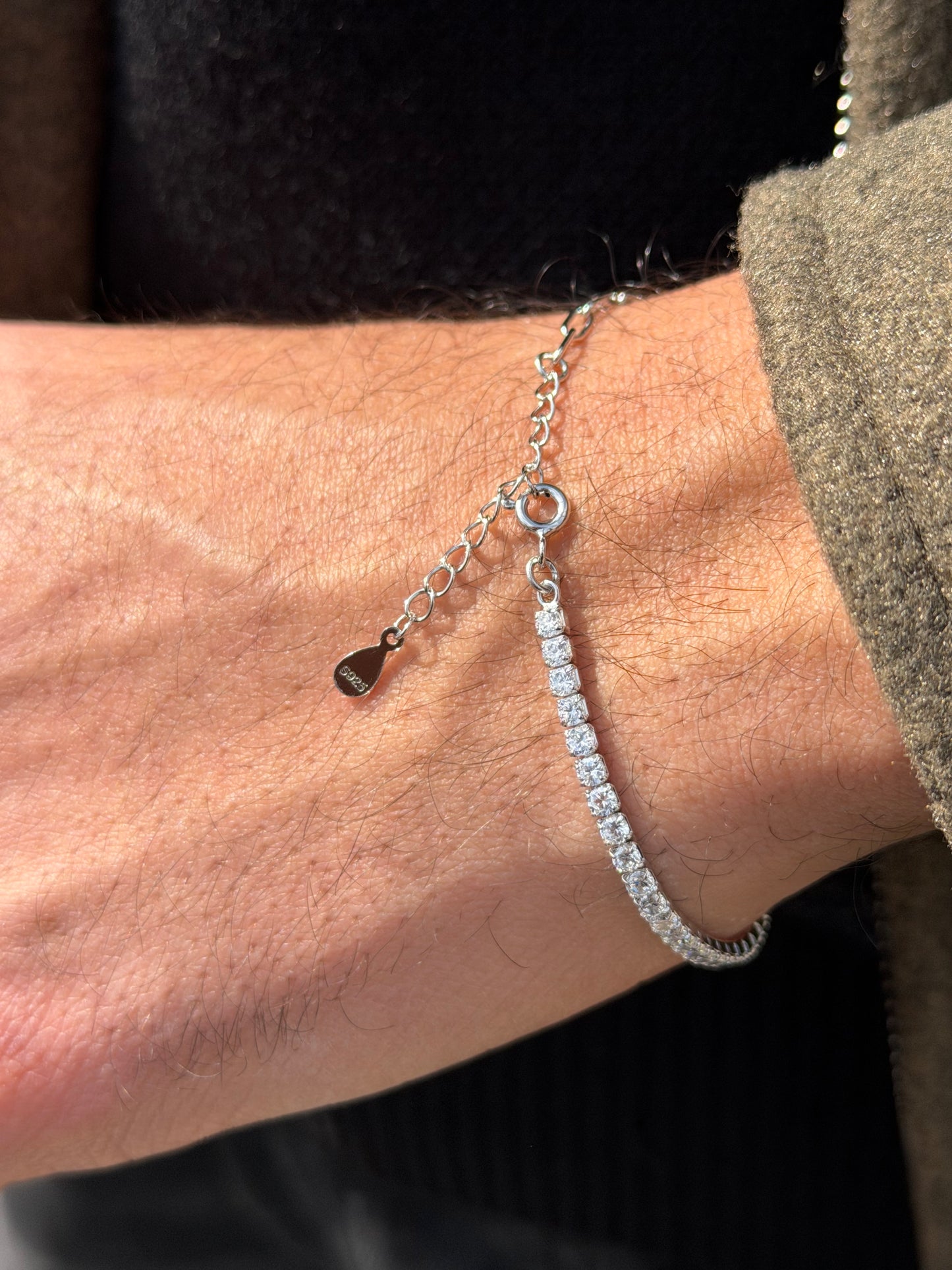 2.5mm Clear Tennis -Link Bracelet for Men's Sterling Silver 925s