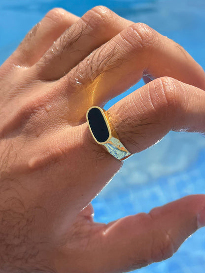Onyx Dome Signet Ring in Sterling Silver 925s-Gold Plated