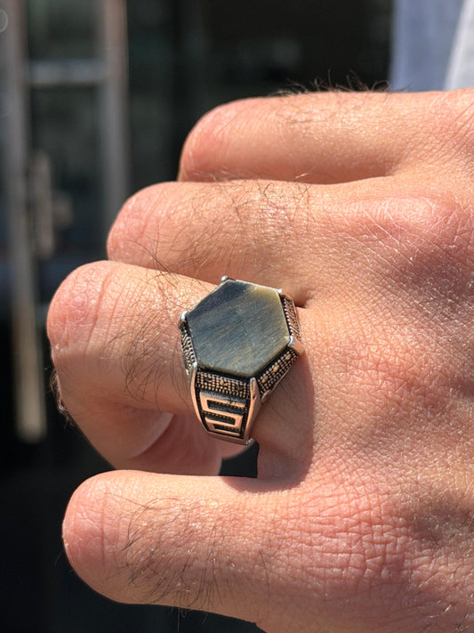 Tiger Eye Stone Ring -for Men's Sterling Silver 925s