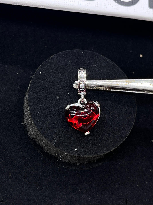 Disney Mickey & Minnie Mouse Kiss Red Murano Glass Dangle Charm - S925