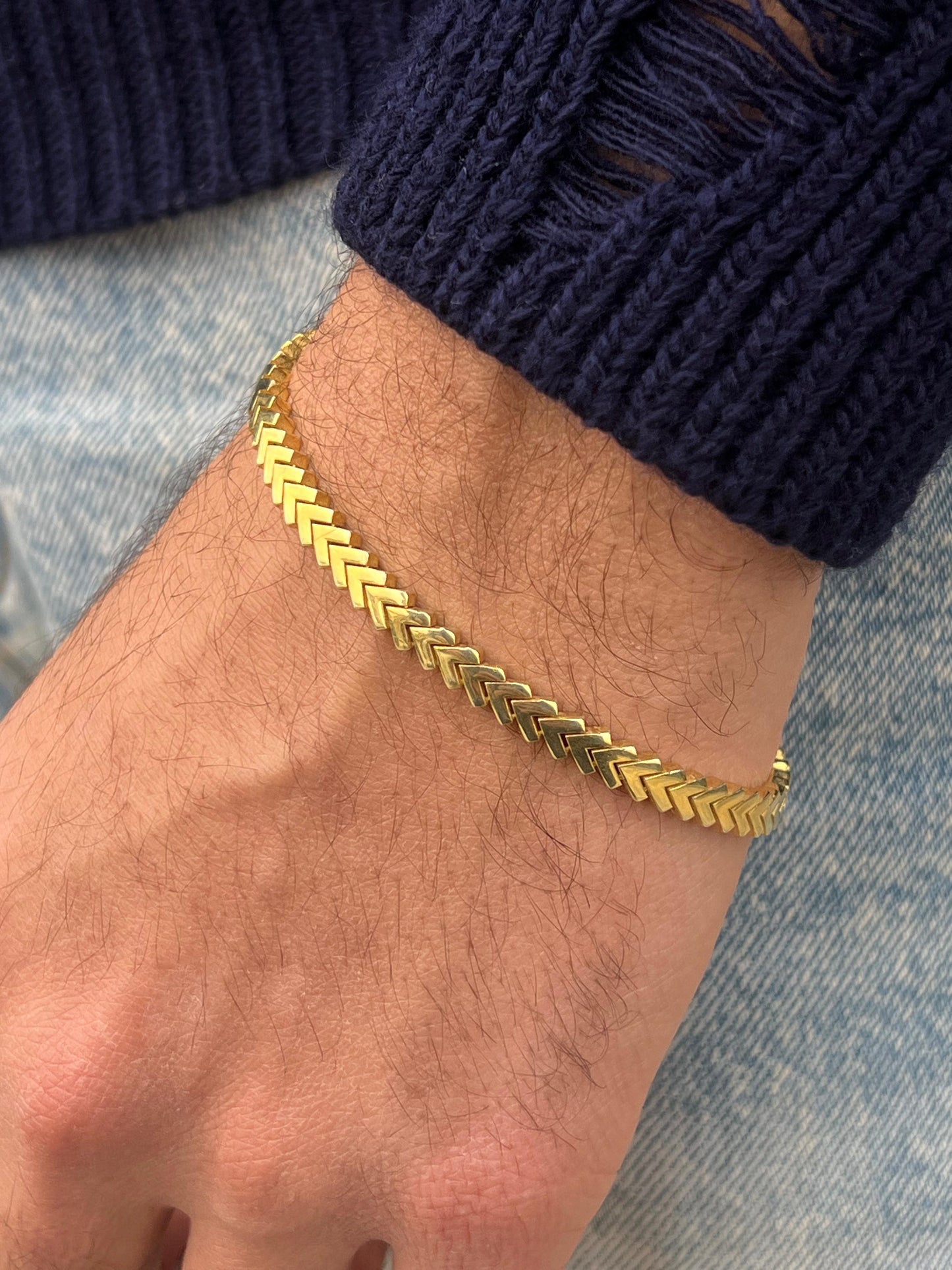 Gold Plated V Cut Bracelet Sterling Silver 925s-20cm