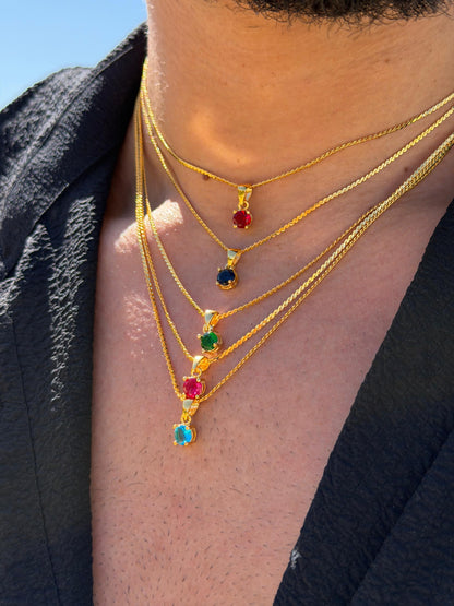 One Stone Necklace Sterling Silver 925s-Fine Gold Plated