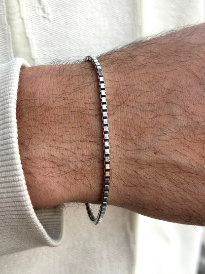 Box Bracelet for Men's Sterling Silver 925s 20CM-2mm